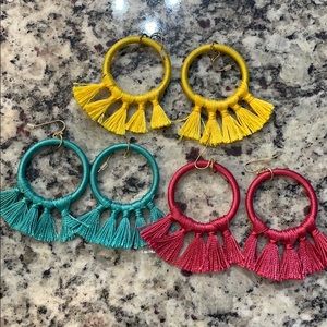 3 sets Tassel Earrings - Yellow, Hot Pink and Teal